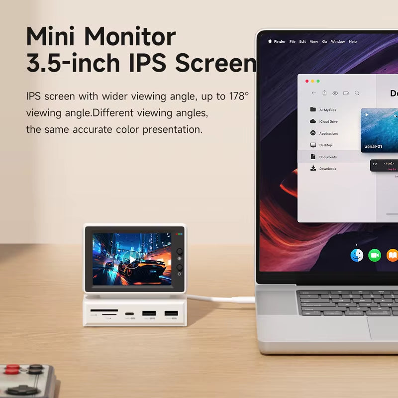 3.5Inch IPS Mini Screen AIDA64 Mini PC CPU RAM HDD Data Monitor Display Sub Screen with USB C Hub for Laptop PC Macbook