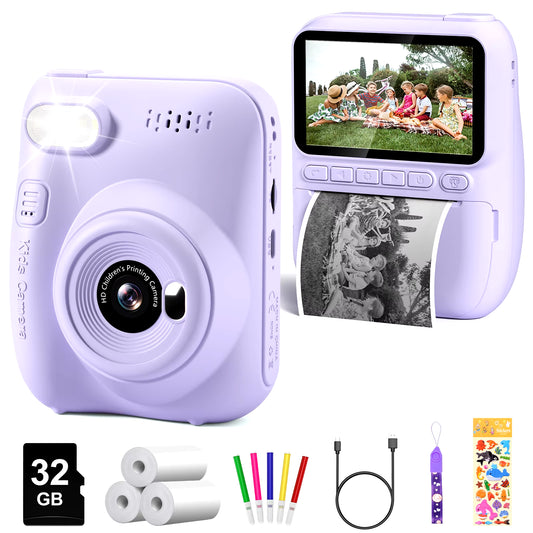 Instant Print Camera for Kids, 3.0" Kids Camera for 6-12 Year, 32MP HD 1080P Digital Camera with 3 Rolls of Printer Paper