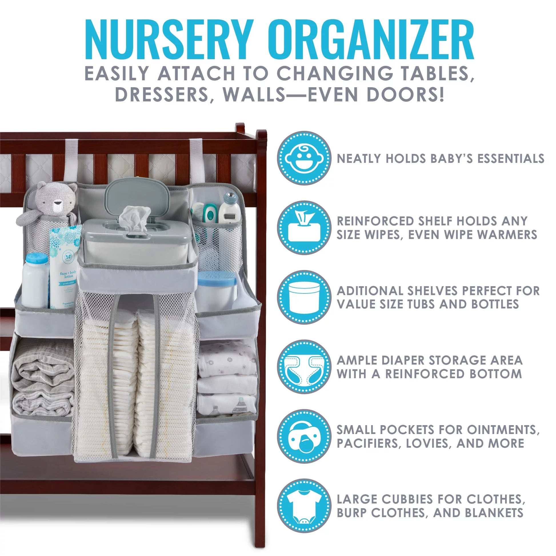 LA Baby Diaper Caddy and Nursery Organizer for Baby'S Essentials - White