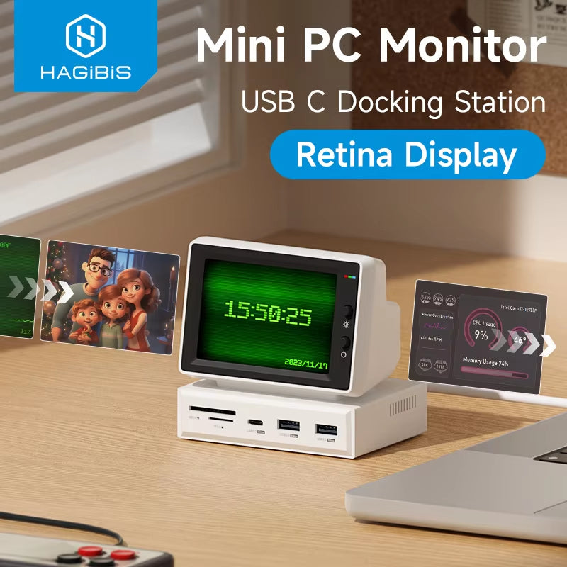 3.5Inch IPS Mini Screen AIDA64 Mini PC CPU RAM HDD Data Monitor Display Sub Screen with USB C Hub for Laptop PC Macbook