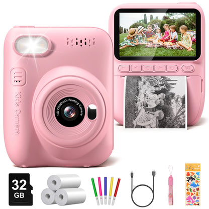 Instant Print Camera for Kids, 3.0" Kids Camera for 6-12 Year, 32MP HD 1080P Digital Camera with 3 Rolls of Printer Paper