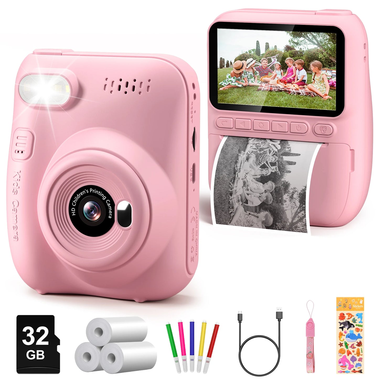 Instant Print Camera for Kids, 3.0" Kids Camera for 6-12 Year, 32MP HD 1080P Digital Camera with 3 Rolls of Printer Paper